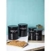 Tea & Sugar Jar (Each 900 Ml) +  Biscuits & Namkeen Jar (Each 1700 Ml) - Black, Set Of 4