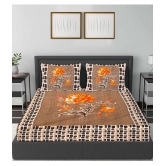 FrionKandy Living Cotton Abstract Double Bedsheet with 2 Pillow Covers - Brown - Brown