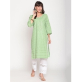 Queenley - Green Cotton Women's Straight Kurti ( Pack of 1 ) - L