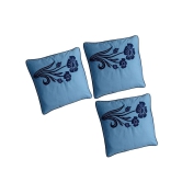 Hugs'n'Rugs Blue Embroidery Cotton Cushion Cover - Pack Of 3