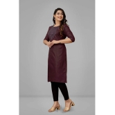 Parastri Cotton Embroidered Straight Womens Kurti - Maroon ( Pack of 1 ) - None