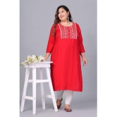 Preksha Rayon Embroidered Straight Women's Kurti - Red ( Pack of 1 ) - None