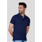 Solid Men Polo Neck Navy Blue T-Shirt