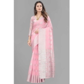 A TO Z CART Banarasi Silk Embellished Saree With Blouse Piece - Pink ( Pack of 1 ) - Pink