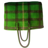 Green and Brown Handwoven Tote Bag with Magnetic Snap Closure