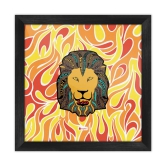 Indigifts Sun Sign Wall Decor Lion Face With Fire Pattern Multi Poster Frame 6x6 Inches - Leo Frame, Zodiac Design Poster Frames, Zodiac Wall Frames, Star Sign Gifts