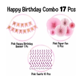 Party Propz Birthday Decoration Kit for Girl -17Pcs Pink Birthday ;Paper Fan;Swirls for Girls Decoration;Pink Happy Birthday Decorations Combo,Quarantine Theme Decorations/Paper Fan;Swirls -