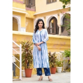 White and Blue Color Tie Die printed Kurta set with Bottom and Dupatta-M