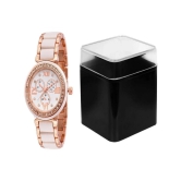 Rhonium Rose Gold Metal Chronograph Womens Watch