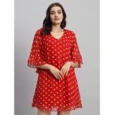 Curvydrobe Georgette Printed Mini Women's A-line Dress - Red ( Pack of 1 ) - None