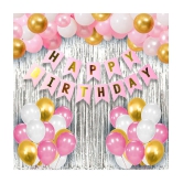 Party Propz Happy Birthday Decorations For Girls Combo Set- Pink White Gold Metallic Balloons, Happy Birthday Bunting, Foil Curtain- Girls, Women, 1st, 2nd, 3rd, 4, 5,6th - 34Pcs - Multi-Col