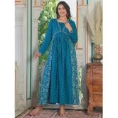 Vbuyz Cotton Printed Anarkali Womens Kurti - Blue ( Pack of 1 ) - None