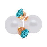 Romp Fashion Double Sided Pearl With Shining Aqua Crystal Fancy Stud Earrings For Girls And Women - Blue