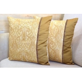 Luxurious Cream & Golden Brocade Decorative Self Design Cushion Cover - 16x16 Size