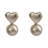 SILVER SHINE  Lovely Gold Simple Polished Heart Design With Pearl Stud Earring For Girls And Women - Golden