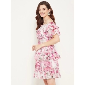 Floral Print Off-Shoulder Flared Sleeve Georgette Fit & Flare Dress