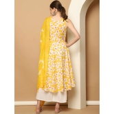 Printed yellow flowers flared kurta pallazos dupatta set-XL / Yellow