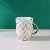 Femora India Pastel Chevron Fine Bone China Coffee Mugs, Tea Mugs, Ceramic Tea Cups (360 ml, Golden) - 2 Pcs Set