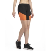 Color Block Women Black, Orange Sports Shorts