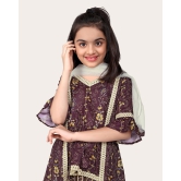 Girls Floral Print Kurta Set with Dupatta-Brown / 5 - 6 Years