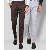 MANCREW - Light Grey Polycotton Slim - Fit Mens Formal Pants ( Pack of 2 ) - None