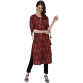 Antaran Cotton Printed Straight Women''s Kurti - Maroon ( Pack of 1 ) - None