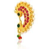 Traditional Maharashtrian Style Gold Plated Nath Nose Ring For Women And Girls - Multi Color