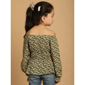 MINI & MING Girls Floral Printed Off-Shoulder Puff Sleeves Gathered Bardot Top