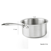 VEC Triply Stainless Steel Saucepan with Lid DIA 18 cm Triply Kitchen Cookware Gas Electri and Induction Stove Friendly (Size 16cm, Capacity 1 L,Thickness 2.5mm)