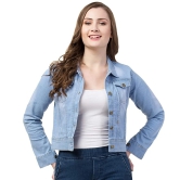 FUNDAY FASHION Full Sleeve Blue Solid Women's Denim Jacket (Large, New Light Blue)