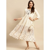 Rangita Women 100% Cotton Off White Yoke Embroidered Self Textured Calf Length Anarkali Kurti - None