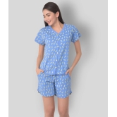 Clovia - Blue Cotton Womens Nightwear Nightsuit Sets ( Pack of 2 ) - 2XL