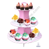 Cake Decor™ 3 Tier Stripe Cardboard Cupcake Stand - (1 Piece)-PINK