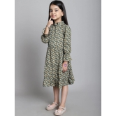 MINI & MING Girls Floral Print Mock Neck Bell Sleeves Crepe Fit & Flare Midi Dress