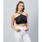 Womens Solid Tie Up Neck Black Crop Top-M