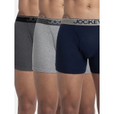 Jockey 8009 Men Super Combed Cotton Rib Solid Boxer Brief - Navy/Charcoal Mel/Grey Mel (Pack of 3) - None