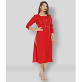 JC4U - Red Rayon Womens Straight Kurti ( Pack of 1 ) - XL