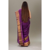 Aubergine Purple Pure Venkatgiri Silk Pattu with Golden Gadwal Border