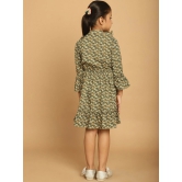 MINI & MING Girls Floral Printed Band Collar Bell Sleeve Ruffled Fit & Flare Dress