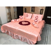 Satin Heart Bedding Set Of 7 Pcs.-Peach