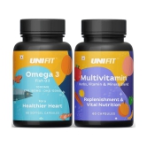 Unifit Omega 3 Fish Oil 1000mg Capsules and Multivitamin Capsules for Men and Women for Stamina, Immunity and healthy Heart (120 Capsules- Pack of 2)