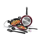 Milton Pro Cook Kitchen Jewel Set of 5 (Fry pan 24 cm/1.6 Litres; Kadhai 24 cm/2.5 Litres with glass lid; Tawa 25 cm; Nylon Laddle and Spatula), Peach | Induction | Dishwasher | Hot Plate | 