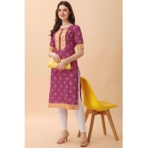 Glomee - Wine Crepe Women's Straight Kurti ( Pack of 1 ) - None