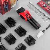 VGR V-208 Pet Clipper: 2000mAh Battery, LED Display, Ceramic Blades, Powerful Motor, 6 Combs, 180min Runtime, Travel Lock.-Red