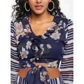 Floral Printed V-Neck Top With Striped High Low Skirt Co-Ords