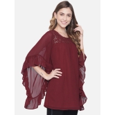 ALL WAYS YOU PRIVATE LIMITED Poly Crepe Fabric Western Wear With Half Sleeves & Round Neck Red L