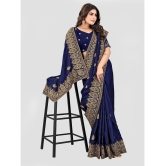 Om Shantam Sarees - Navy Blue Silk Blend Saree With Blouse Piece ( Pack of 1 ) - Navy Blue