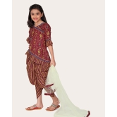 Floral Cotton Printed Peplum Stylish Top and Dhoti Dupatta Set for Girls-Maroon / 9 - 10 Years