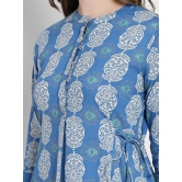 Blue Block Printed Cotton Kurta-3X Large