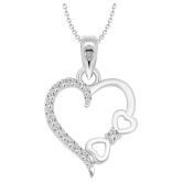 Vighnaharta Valentine Gift Fancy Bow Heart CZ Rhodium Plated Alloy Pendant for Women and Girls-[VFJ1258PR] - Silver